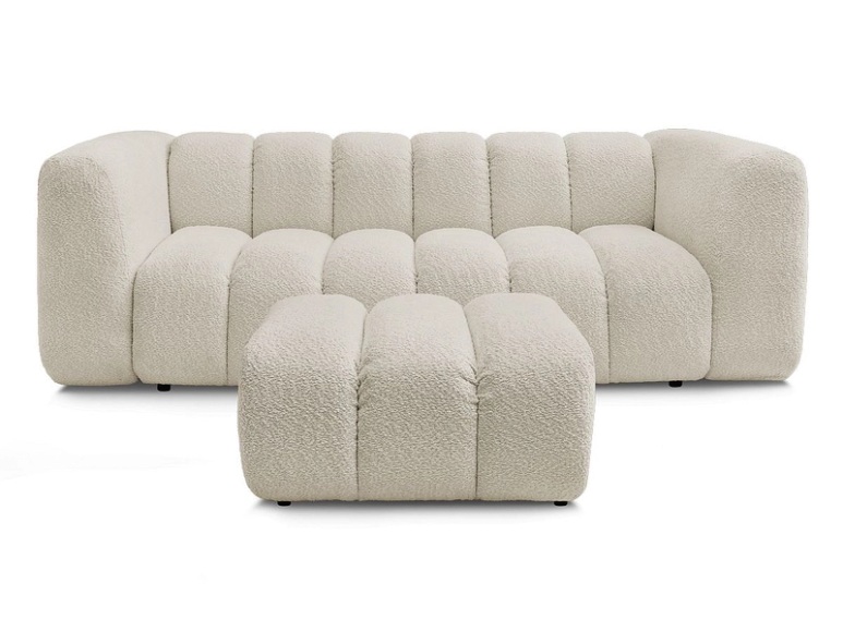 3er Sofa mit Hocker BOBOCHIC TALIA Boucle-Stoff beige