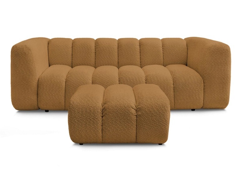 3er Sofa mit Hocker BOBOCHIC TALIA Boucle-Stoff gelb