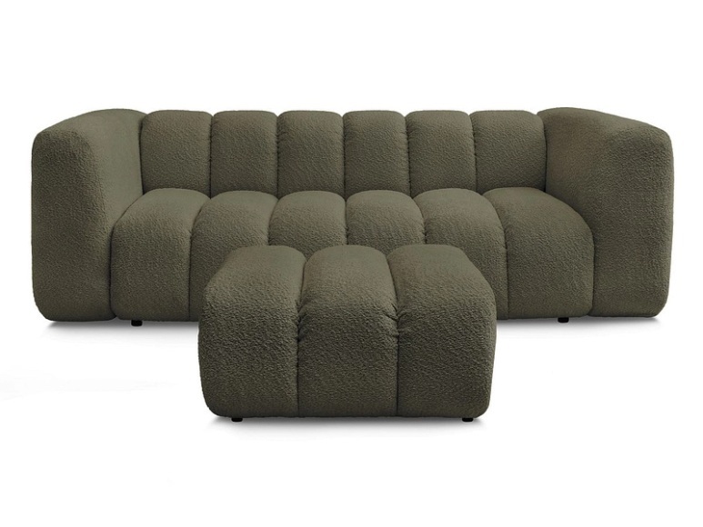 3er Sofa mit Hocker BOBOCHIC TALIA Boucle-Stoff grün