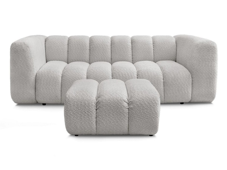 3er Sofa mit Hocker BOBOCHIC TALIA Boucle-Stoff hellgrau