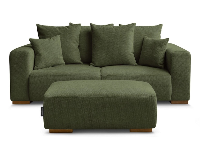 2er Sofa mit Hocker BOBOCHIC SIDONIE Stoff chiniert grün