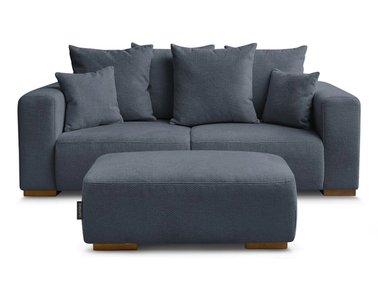 2er Sofa mit Hocker BOBOCHIC SIDONIE Stoff chiniert dunkelblau