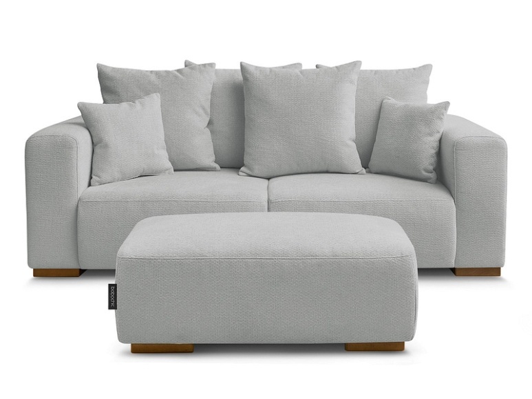 2er Sofa mit Hocker BOBOCHIC SIDONIE Stoff chiniert hellgrau