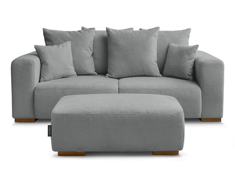2er Sofa mit Hocker BOBOCHIC SIDONIE Stoff chiniert dunkelgrau