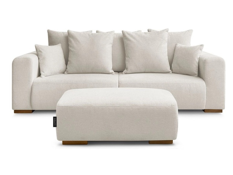 3er Sofa mit Hocker BOBOCHIC SIDONIE Stoff chiniert beige