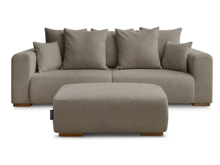 3er Sofa mit Hocker BOBOCHIC SIDONIE Stoff chiniert taupe