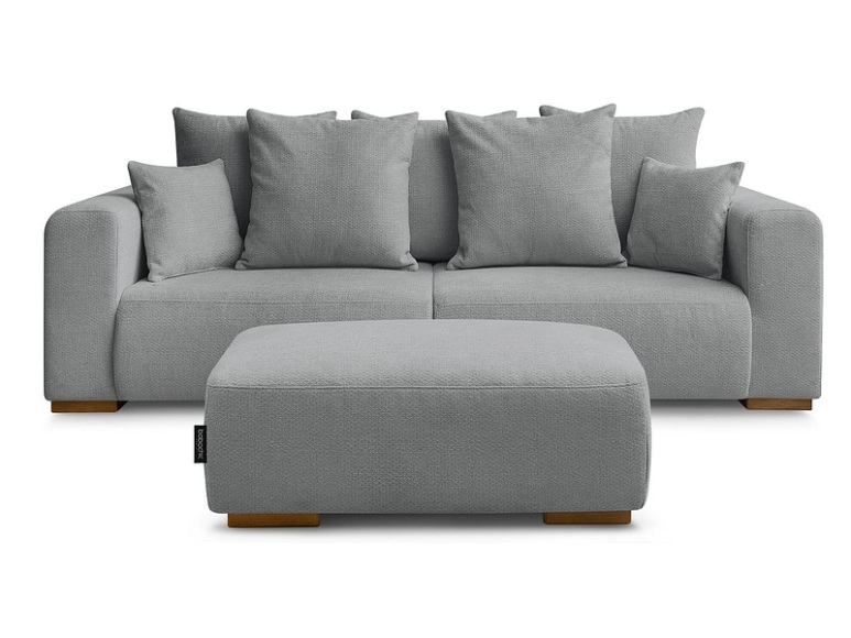 3er Sofa mit Hocker BOBOCHIC SIDONIE Stoff chiniert dunkelgrau