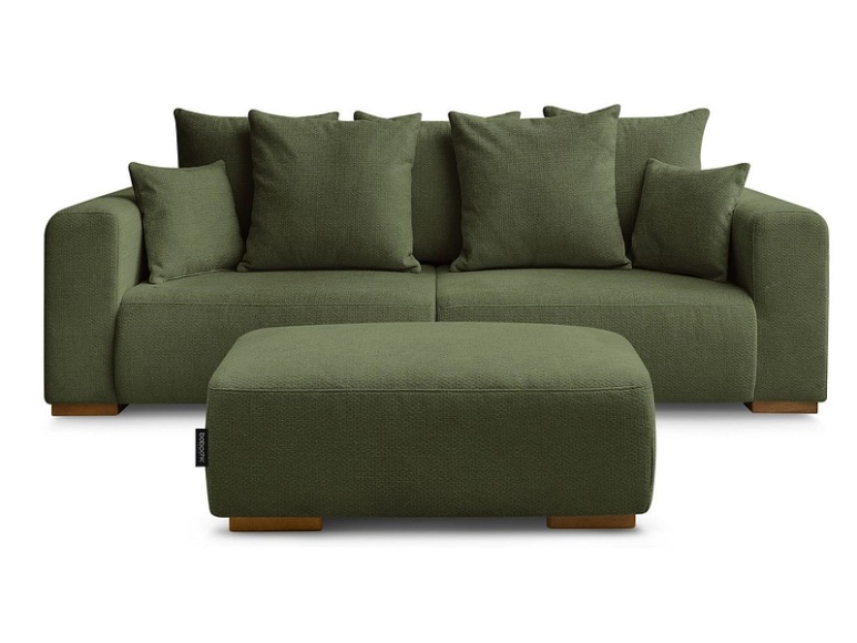 3er Sofa mit Hocker BOBOCHIC SIDONIE Stoff chiniert grün