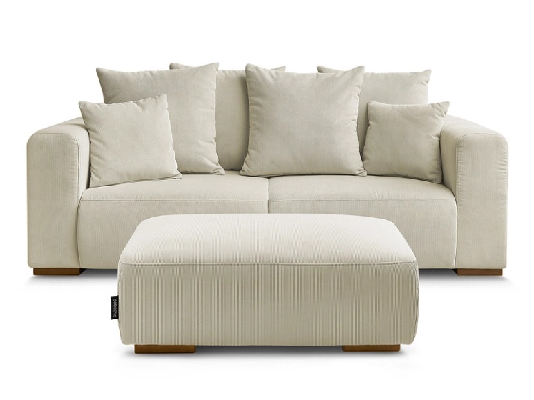 2er Sofa mit Hocker BOBOCHIC SIDONIE Cord-Stoff beige