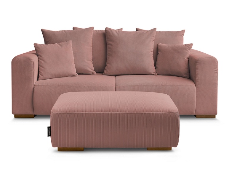 2er Sofa mit Hocker BOBOCHIC SIDONIE Cord-Stoff rosa