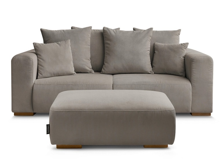 2er Sofa mit Hocker BOBOCHIC SIDONIE Cord-Stoff taupe