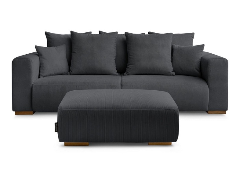 3er Sofa mit Hocker BOBOCHIC SIDONIE Cord-Stoff schwarz