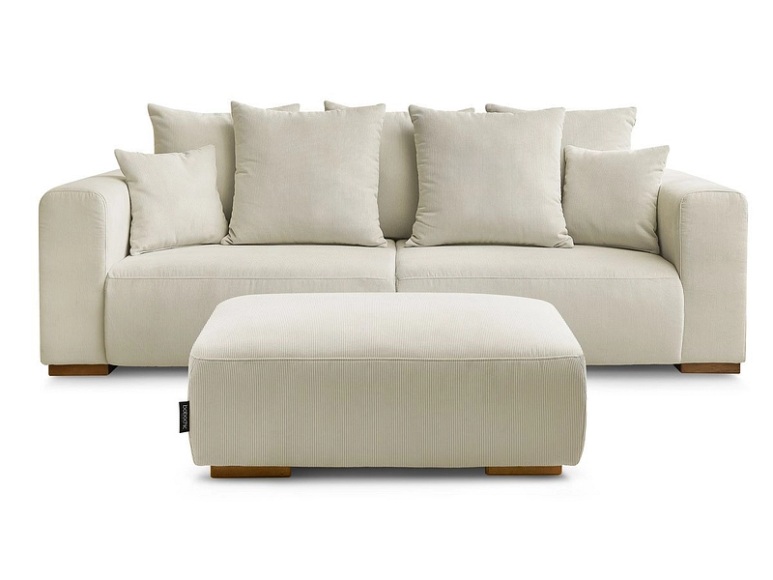 3er Sofa mit Hocker BOBOCHIC SIDONIE Cord-Stoff beige