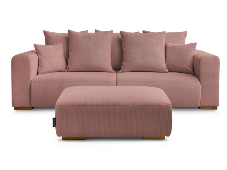 3er Sofa mit Hocker BOBOCHIC SIDONIE Cord-Stoff rosa