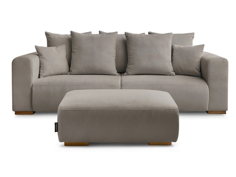 3er Sofa mit Hocker BOBOCHIC SIDONIE Cord-Stoff taupe