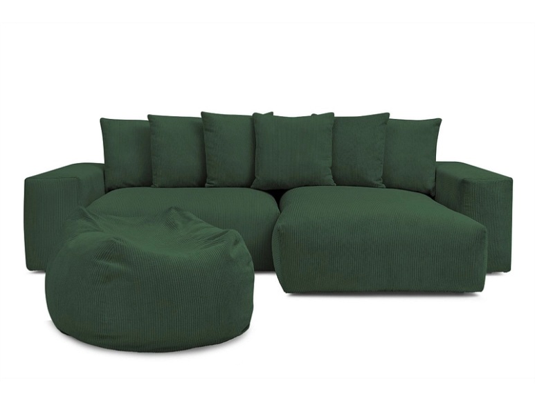 Ecksofa mit Hocker BOBOCHIC VOLTAIRE Cord-Stoff grün