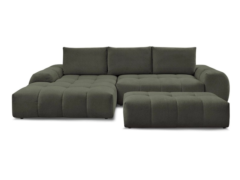 Ecksofa mit Hocker BOBOCHIC EVEREST Stoff chiniert grün