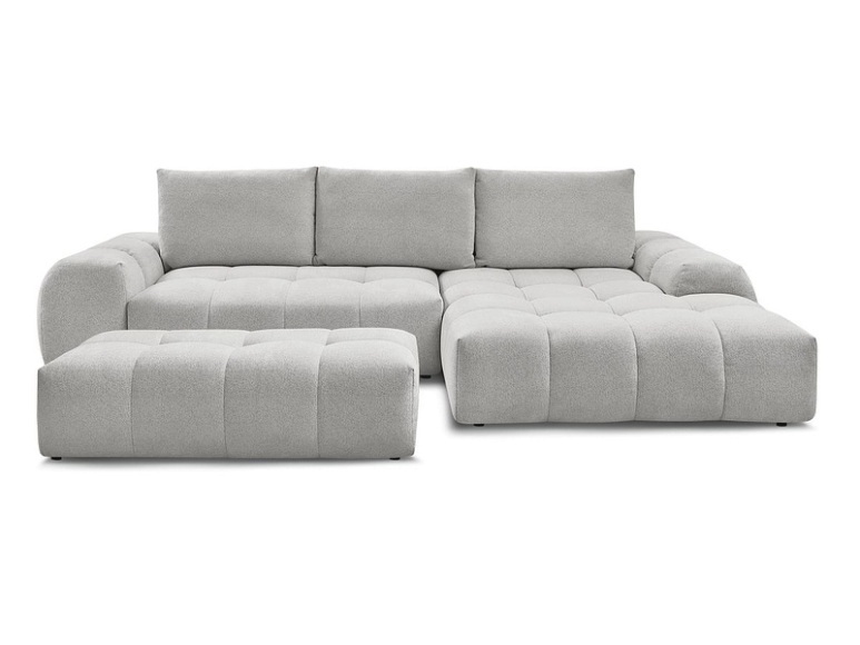 Ecksofa mit Hocker BOBOCHIC EVEREST Stoff chiniert hellgrau
