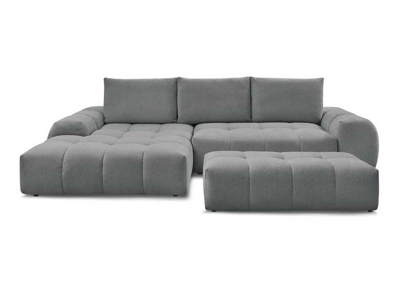Ecksofa mit Hocker BOBOCHIC EVEREST Stoff chiniert dunkelgrau