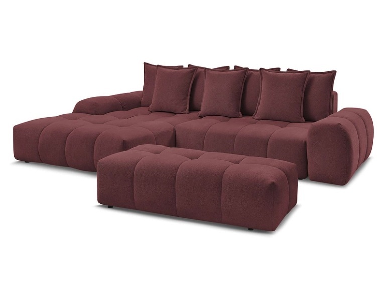 Ecksofa mit Hocker BOBOCHIC EVEREST Stoff chiniert rot