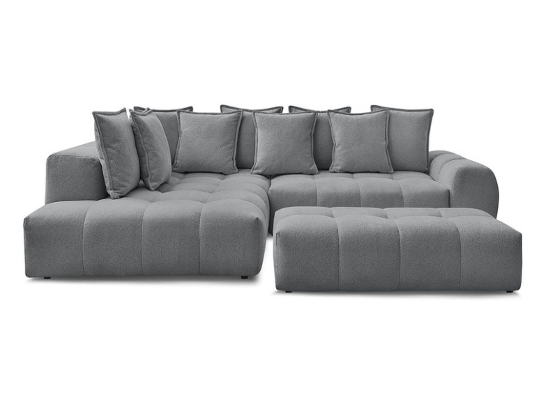 Ecksofa mit Hocker BOBOCHIC EVEREST Stoff chiniert dunkelgrau
