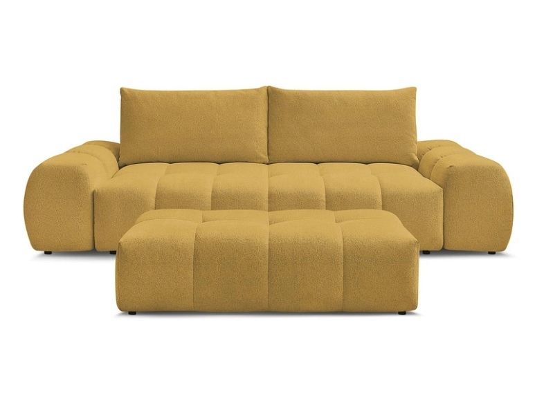 3er Sofa mit Hocker BOBOCHIC EVEREST Stoff chiniert gelb