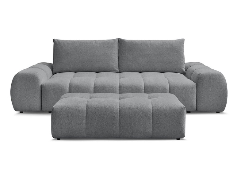 3er Sofa mit Hocker BOBOCHIC EVEREST Stoff chiniert dunkelgrau