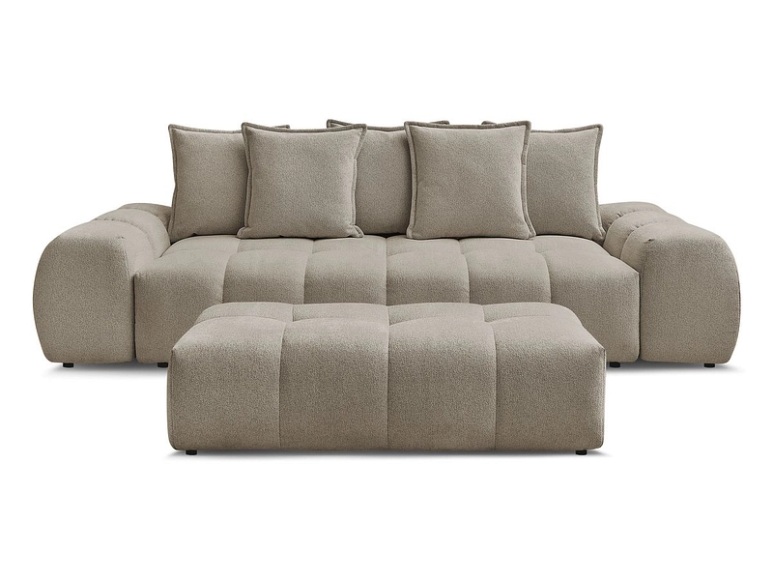 3er Sofa mit Hocker BOBOCHIC EVEREST Stoff chiniert taupe