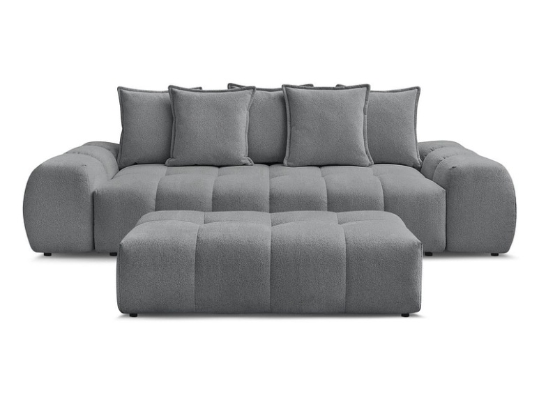 3er Sofa mit Hocker BOBOCHIC EVEREST Stoff chiniert dunkelgrau