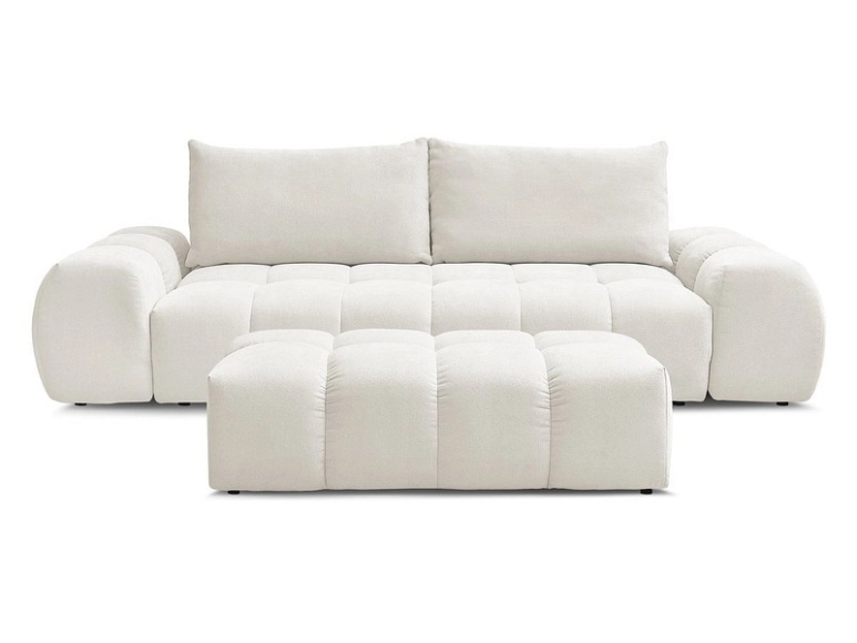 3er Sofa mit Hocker BOBOCHIC EVEREST Stoff mit Textur weiss