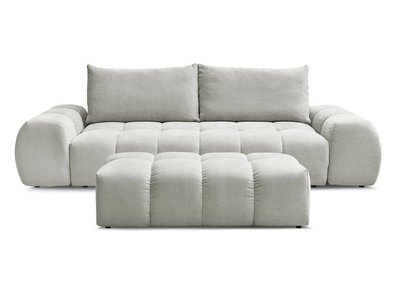 3er Sofa mit Hocker BOBOCHIC EVEREST Stoff mit Textur hellgrau