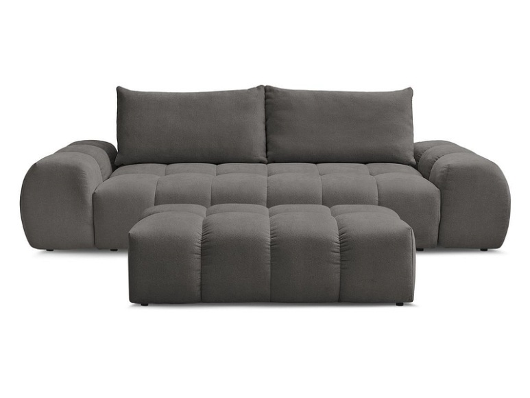3er Sofa mit Hocker BOBOCHIC EVEREST Stoff mit Textur dunkelgrau