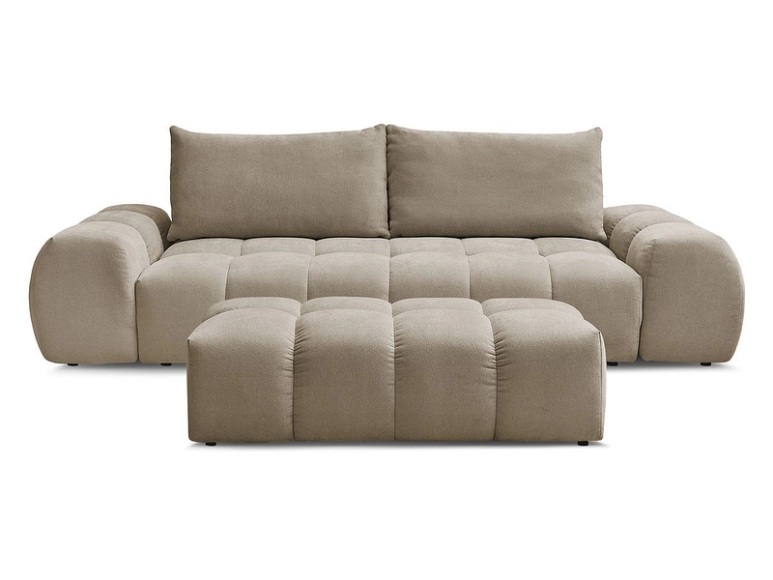 3er Sofa mit Hocker BOBOCHIC EVEREST Stoff mit Textur taupe