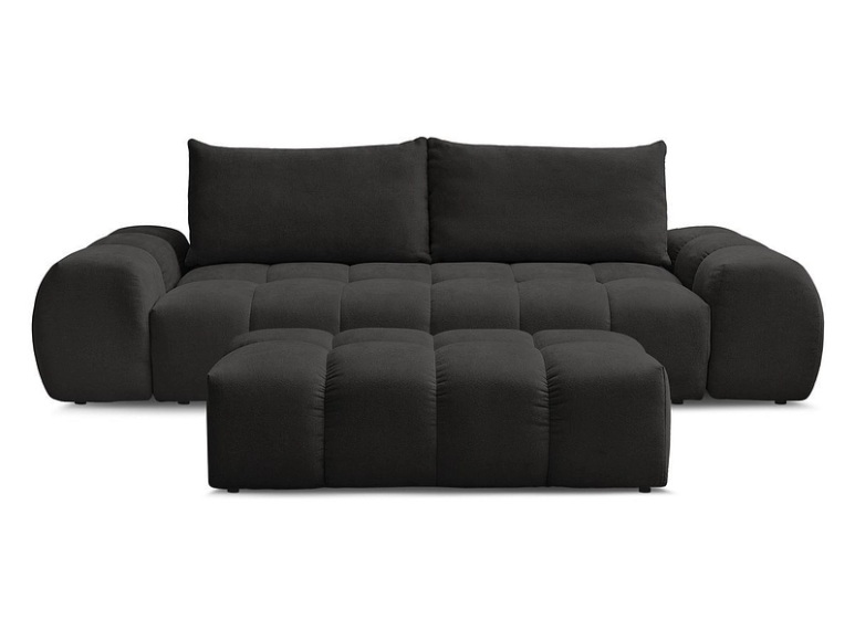 3er Sofa mit Hocker BOBOCHIC EVEREST Stoff mit Textur schwarz