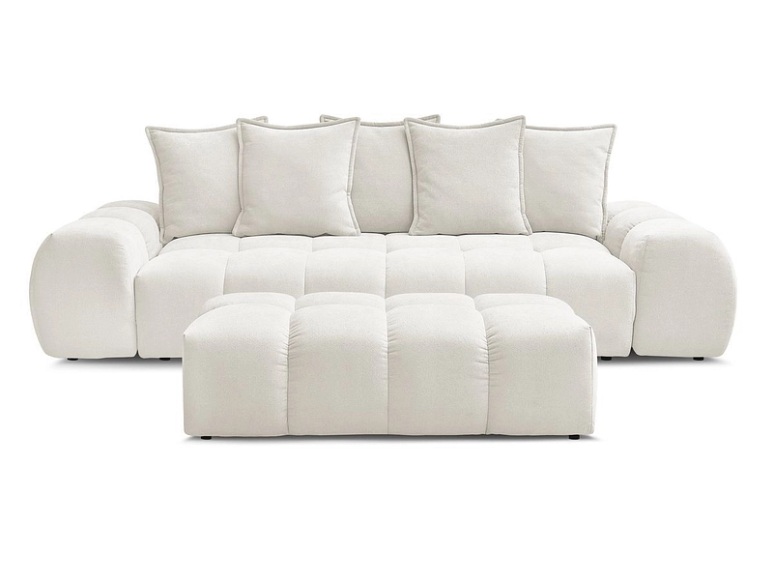 3er Sofa mit Hocker BOBOCHIC EVEREST Stoff mit Textur weiss