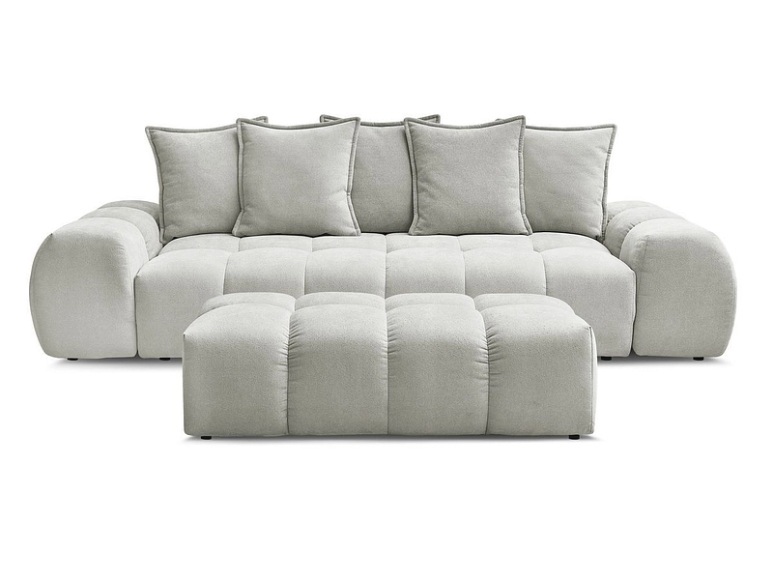 3er Sofa mit Hocker BOBOCHIC EVEREST Stoff mit Textur hellgrau