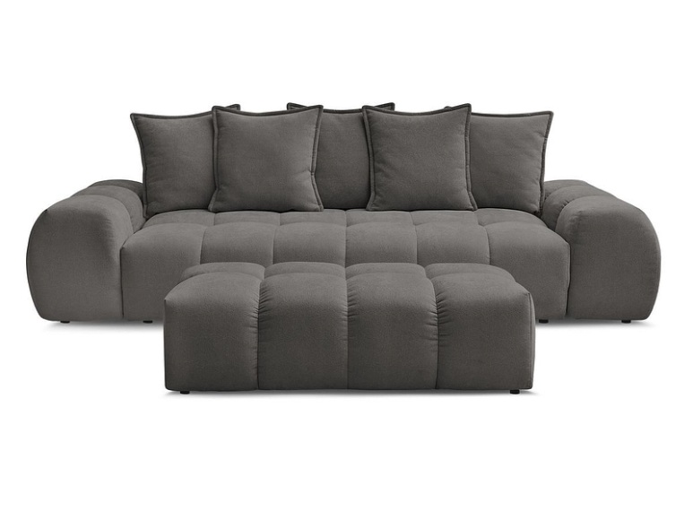 3er Sofa mit Hocker BOBOCHIC EVEREST Stoff mit Textur dunkelgrau