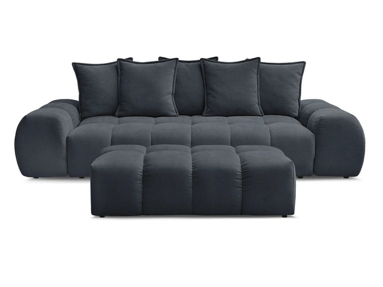 3er Sofa mit Hocker BOBOCHIC EVEREST Stoff mit Textur dunkelblau