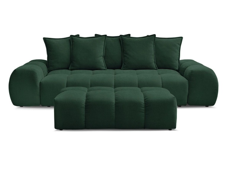 3er Sofa mit Hocker BOBOCHIC EVEREST Stoff mit Textur grün