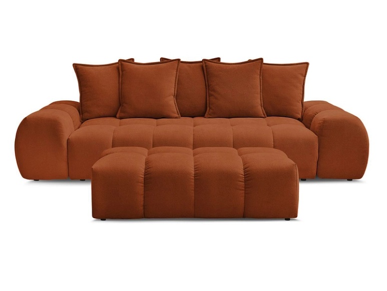 3er Sofa mit Hocker BOBOCHIC EVEREST Stoff mit Textur orange