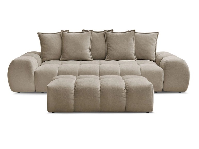 3er Sofa mit Hocker BOBOCHIC EVEREST Stoff mit Textur taupe