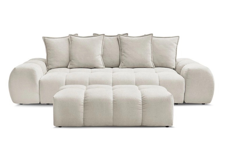 3er Sofa mit Hocker BOBOCHIC EVEREST Stoff mit Textur beige