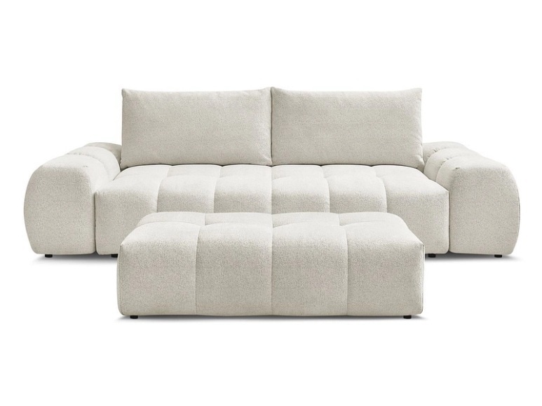 3er Sofa mit Hocker BOBOCHIC EVEREST Stoff chiniert weiss