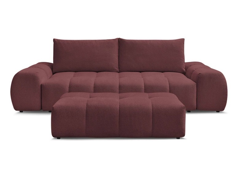 3er Sofa mit Hocker BOBOCHIC EVEREST Stoff chiniert rot