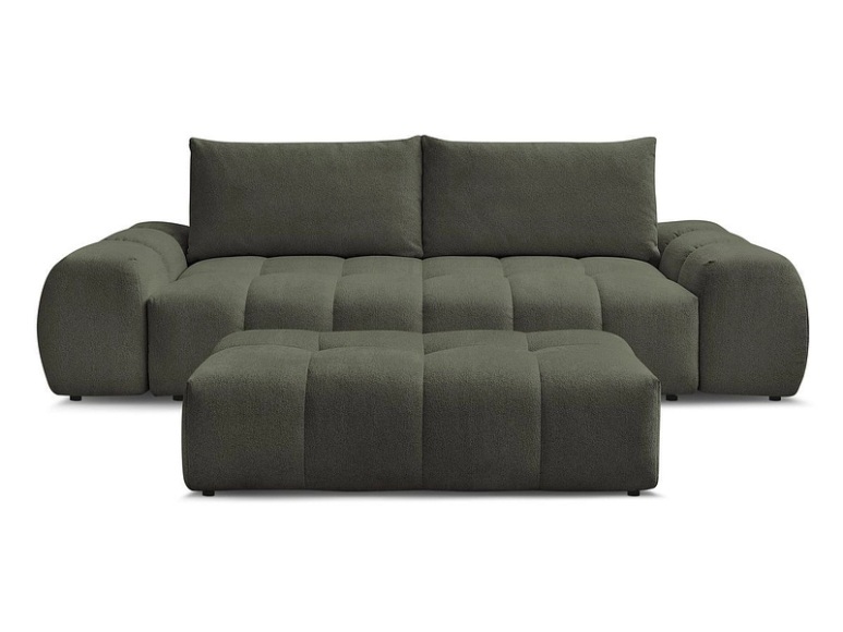 3er Sofa mit Hocker BOBOCHIC EVEREST Stoff chiniert grün