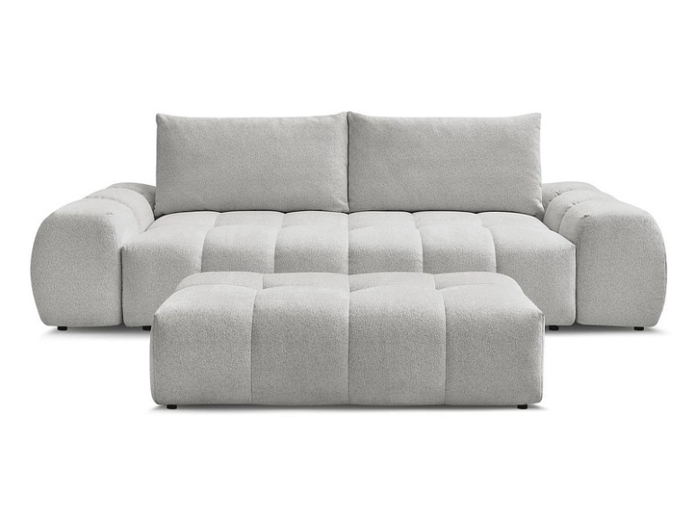 3er Sofa mit Hocker BOBOCHIC EVEREST Stoff chiniert hellgrau