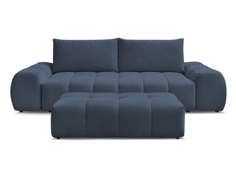 3er Sofa mit Hocker BOBOCHIC EVEREST Stoff chiniert dunkelblau