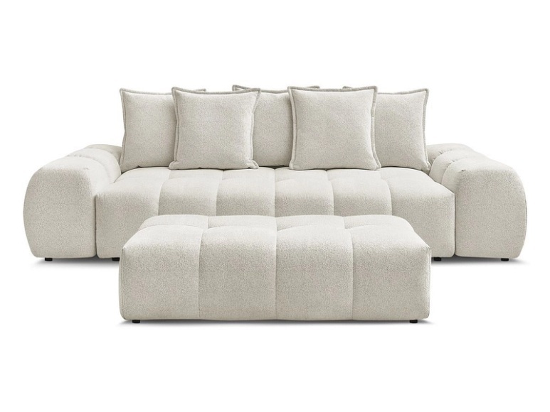 3er Sofa mit Hocker BOBOCHIC EVEREST Stoff chiniert weiss