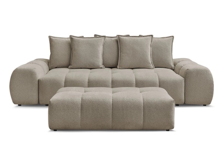 3er Sofa mit Hocker BOBOCHIC EVEREST Stoff chiniert taupe