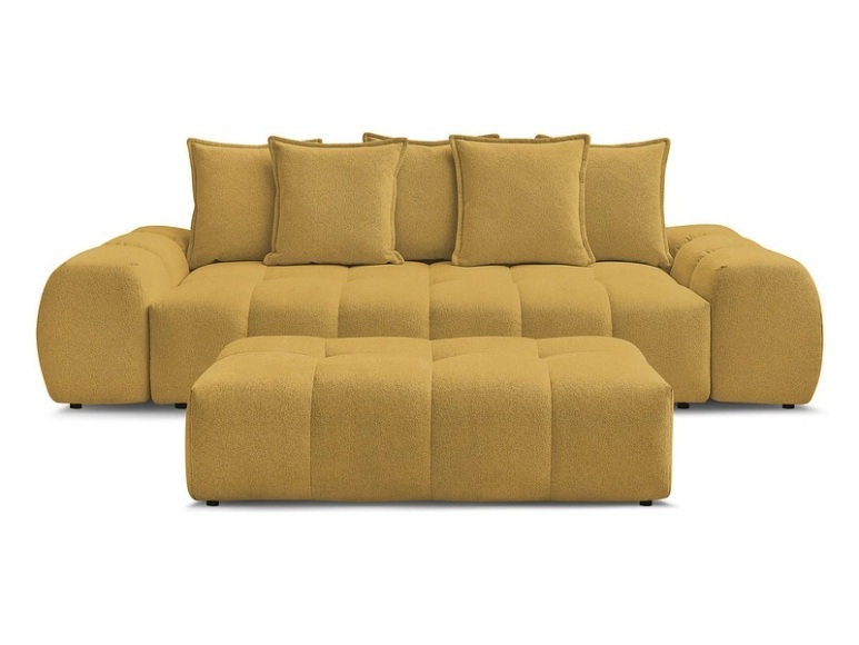 3er Sofa mit Hocker BOBOCHIC EVEREST Stoff chiniert gelb